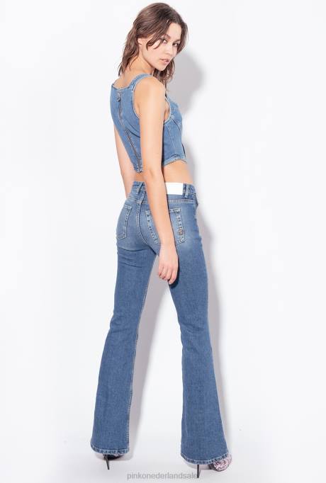 spijkerbroek | L488818 wijd uitlopende jeans met vetersluiting Pinko medium vintage wassing