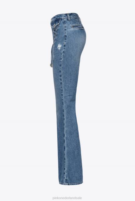 spijkerbroek | L488818 wijd uitlopende jeans met vetersluiting Pinko medium vintage wassing