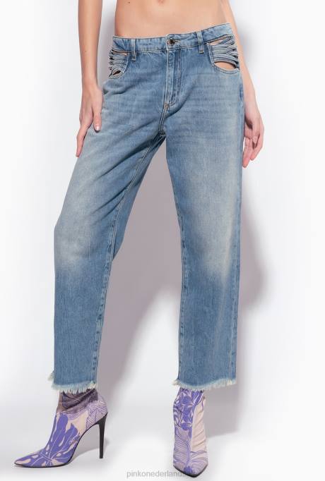 spijkerbroek | L488847 flared jeans met veter detail Pinko medium vintage wassing