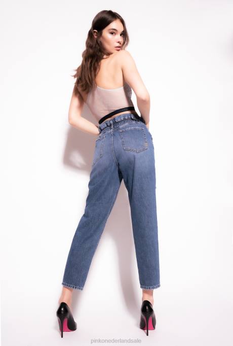 spijkerbroek | L488851 mom-fit jeans met love birds riem Pinko medium vintage wassing