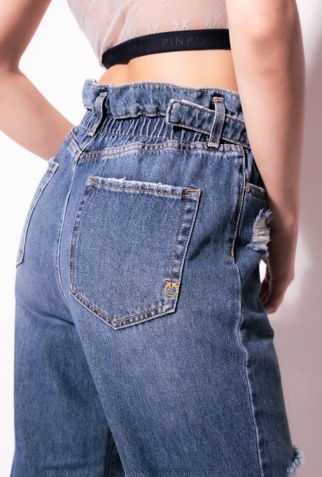 spijkerbroek | L488851 mom-fit jeans met love birds riem Pinko medium vintage wassing