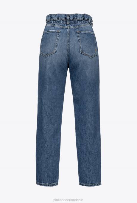 spijkerbroek | L488851 mom-fit jeans met love birds riem Pinko medium vintage wassing