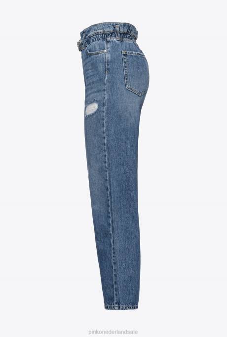 spijkerbroek | L488851 mom-fit jeans met love birds riem Pinko medium vintage wassing