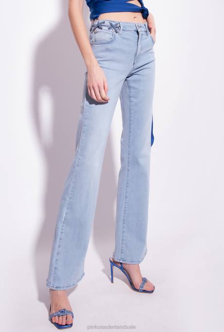 spijkerbroek | L488854 wijd uitlopende jeans met vetersluiting Pinko lichte vintage wassing