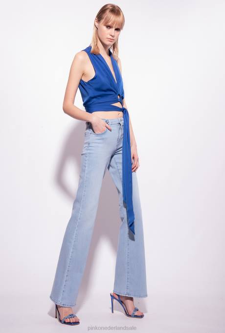 spijkerbroek | L488854 wijd uitlopende jeans met vetersluiting Pinko lichte vintage wassing