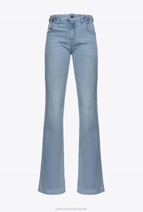 spijkerbroek | L488854 wijd uitlopende jeans met vetersluiting Pinko lichte vintage wassing