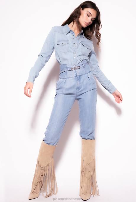 spijkerbroek | L488861 bustierbroek van twill lyocell Pinko lichte wassing