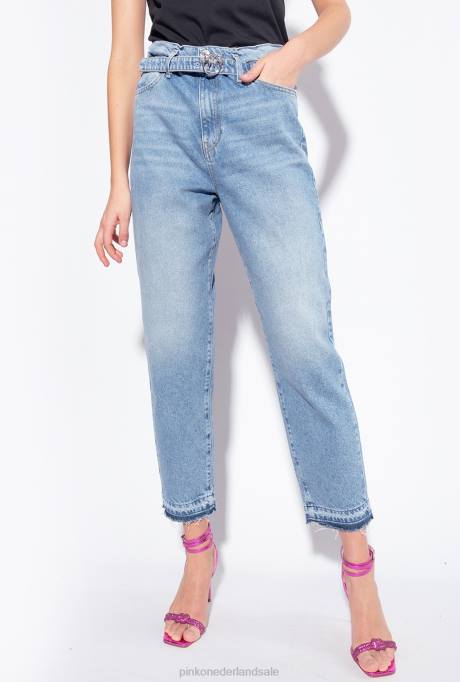 spijkerbroek | L488864 mom-fit vintage jeans met riem Pinko lichte vintage wassing