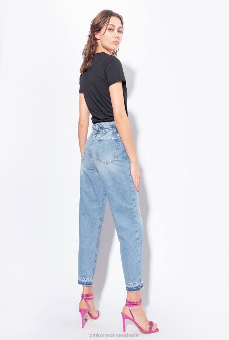 spijkerbroek | L488864 mom-fit vintage jeans met riem Pinko lichte vintage wassing