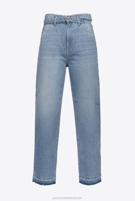 spijkerbroek | L488864 mom-fit vintage jeans met riem Pinko lichte vintage wassing