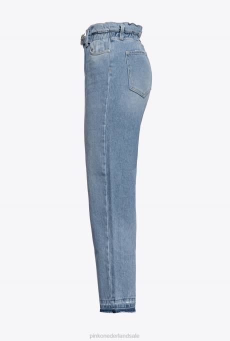 spijkerbroek | L488864 mom-fit vintage jeans met riem Pinko lichte vintage wassing