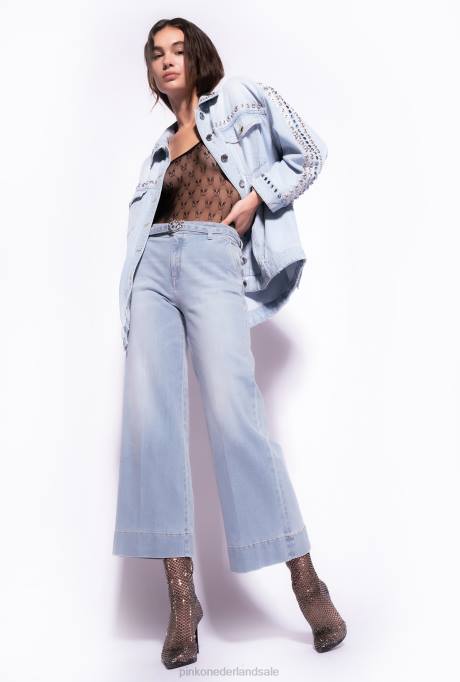 spijkerbroek | L488865 wijd uitlopende jeans met riem Pinko lichte vintage wassing