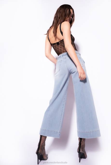 spijkerbroek | L488865 wijd uitlopende jeans met riem Pinko lichte vintage wassing