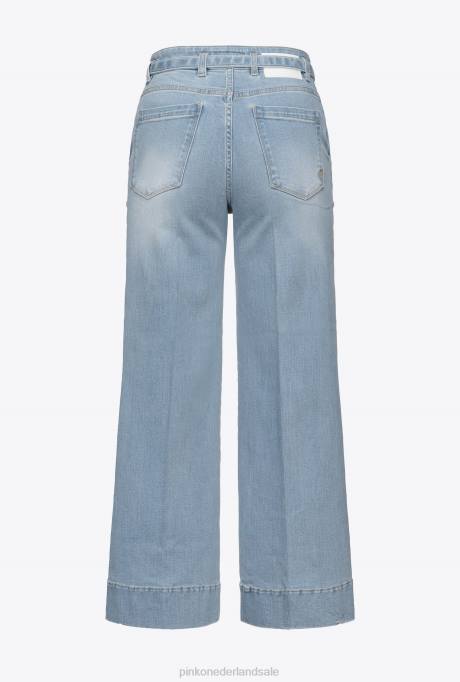 spijkerbroek | L488865 wijd uitlopende jeans met riem Pinko lichte vintage wassing