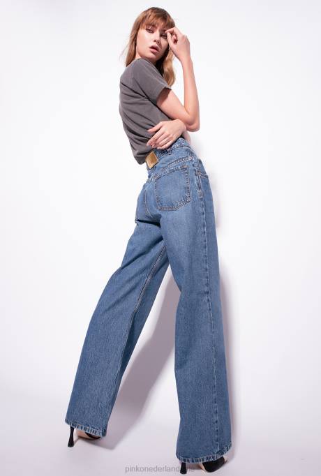 spijkerbroek | L488866 jeans met wijde pijpen en juweelknopen Pinko dol. porselein blauw