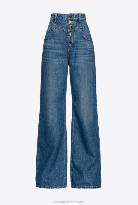 spijkerbroek | L488866 jeans met wijde pijpen en juweelknopen Pinko dol. porselein blauw