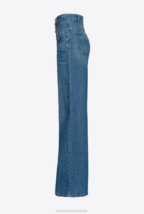 spijkerbroek | L488866 jeans met wijde pijpen en juweelknopen Pinko dol. porselein blauw