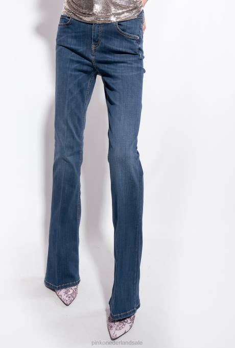 spijkerbroek | L488869 wijd uitlopende jeans van superstretchdenim Pinko donkere middenwas