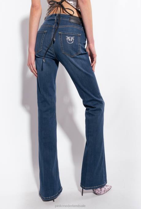 spijkerbroek | L488869 wijd uitlopende jeans van superstretchdenim Pinko donkere middenwas