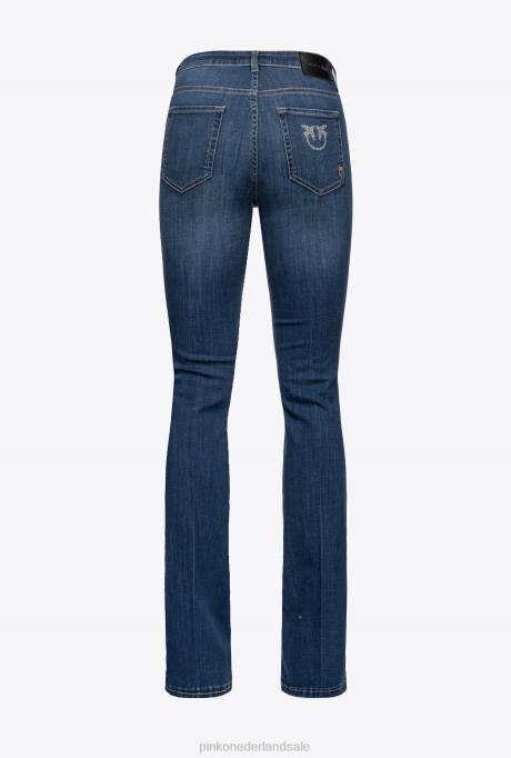 spijkerbroek | L488869 wijd uitlopende jeans van superstretchdenim Pinko donkere middenwas