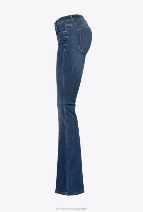 spijkerbroek | L488869 wijd uitlopende jeans van superstretchdenim Pinko donkere middenwas