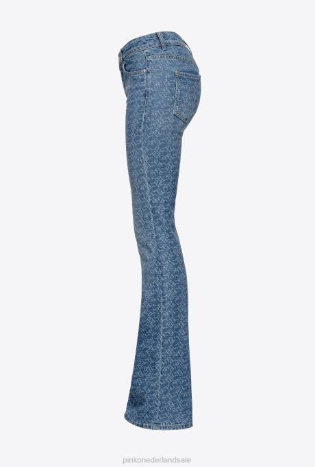spijkerbroek | L488870 wijd uitlopende spijkerbroek met logo Pinko wit/donkerblauw