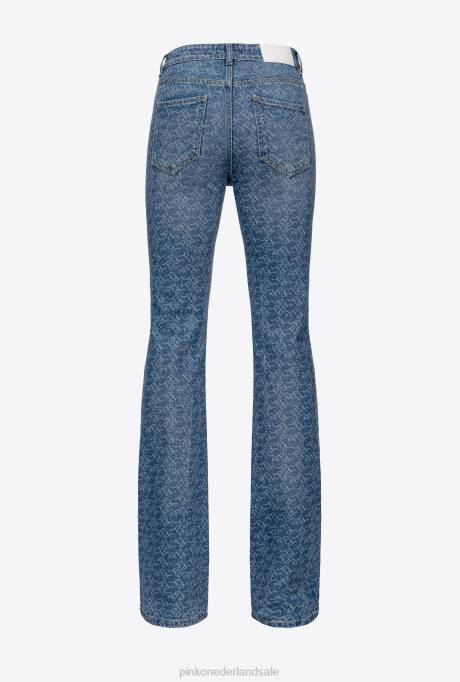 spijkerbroek | L488870 wijd uitlopende spijkerbroek met logo Pinko wit/donkerblauw