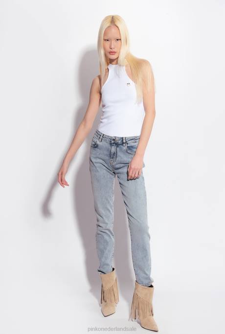 spijkerbroek | L488871 skinny jeans van stretch poederdenim met versleten look Pinko gele was