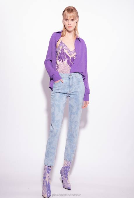 spijkerbroek | L488872 Slim-fit jeans met marmereffect en strass-steentjes Pinko wit/lichtblauw