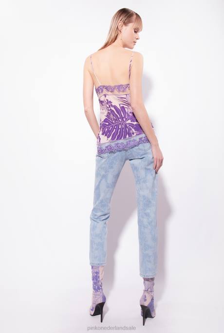 spijkerbroek | L488872 Slim-fit jeans met marmereffect en strass-steentjes Pinko wit/lichtblauw