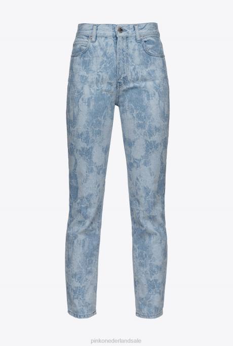 spijkerbroek | L488872 Slim-fit jeans met marmereffect en strass-steentjes Pinko wit/lichtblauw