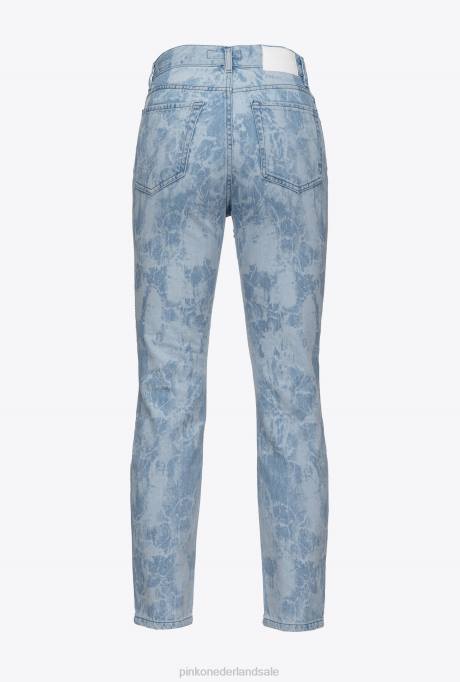 spijkerbroek | L488872 Slim-fit jeans met marmereffect en strass-steentjes Pinko wit/lichtblauw
