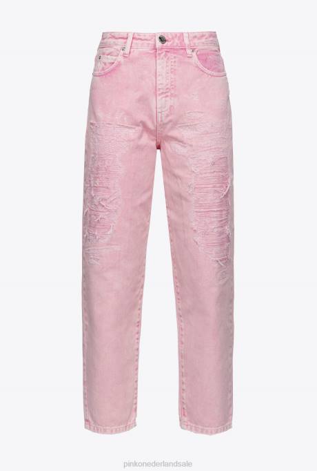 spijkerbroek | L488874 versleten mom-fit broek Pinko bleekroze