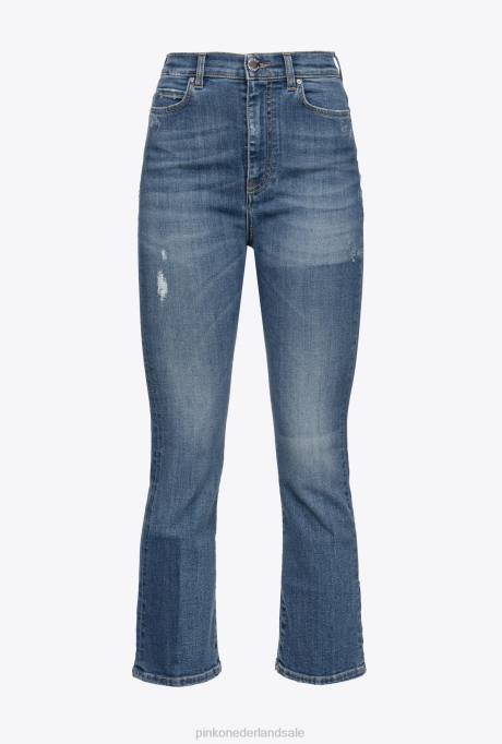 spijkerbroek | L488880 bootcut jeans met laserpatches Pinko halverwege de was