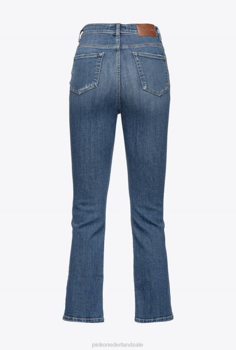 spijkerbroek | L488880 bootcut jeans met laserpatches Pinko halverwege de was