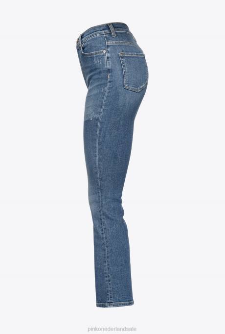 spijkerbroek | L488880 bootcut jeans met laserpatches Pinko halverwege de was