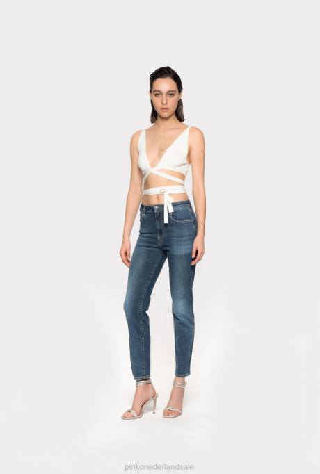 spijkerbroek | L488884 slimfit jeans met laserpatches Pinko halverwege de was