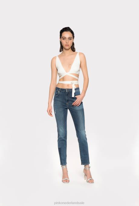 spijkerbroek | L488884 slimfit jeans met laserpatches Pinko halverwege de was