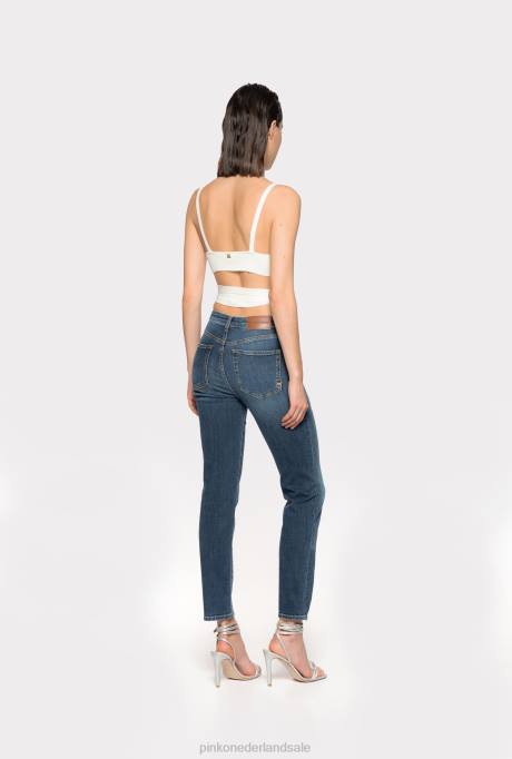spijkerbroek | L488884 slimfit jeans met laserpatches Pinko halverwege de was