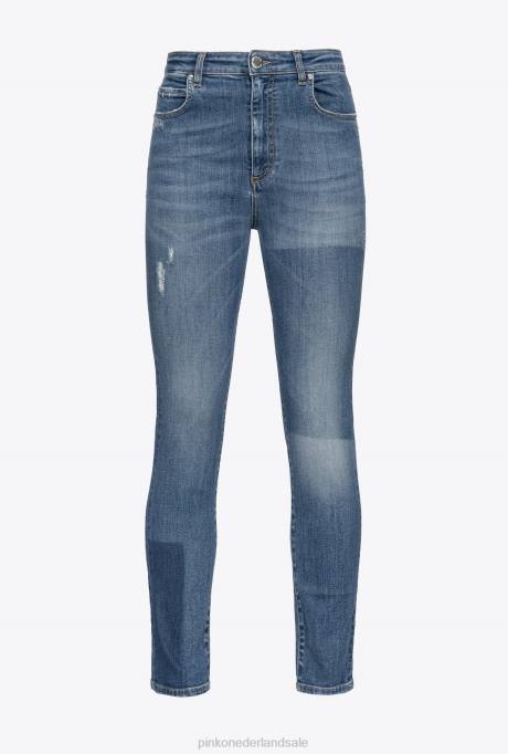 spijkerbroek | L488884 slimfit jeans met laserpatches Pinko halverwege de was