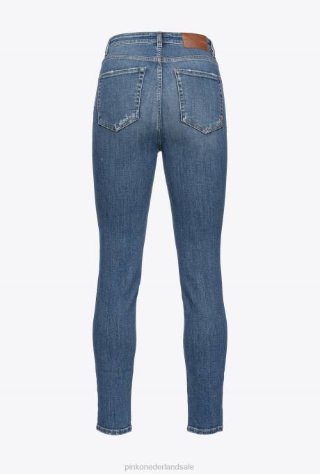 spijkerbroek | L488884 slimfit jeans met laserpatches Pinko halverwege de was