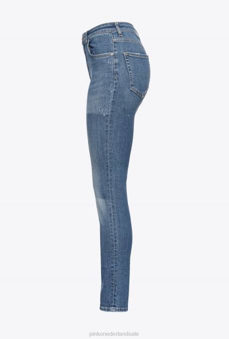 spijkerbroek | L488884 slimfit jeans met laserpatches Pinko halverwege de was