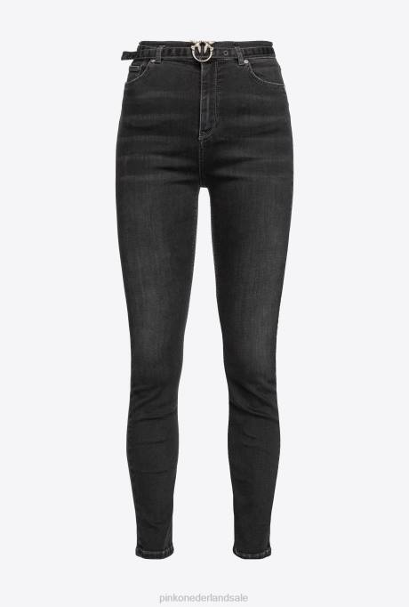 spijkerbroek | L488885 stretch skinny jeans met riem Pinko limousine zwart
