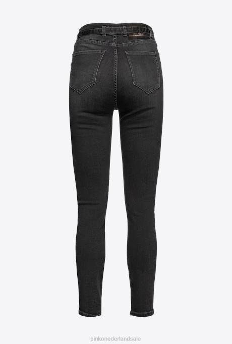 spijkerbroek | L488885 stretch skinny jeans met riem Pinko limousine zwart