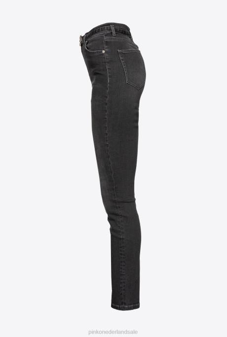spijkerbroek | L488885 stretch skinny jeans met riem Pinko limousine zwart