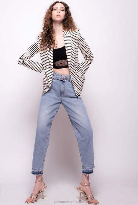 spijkerbroek | L488886 mom-fit jeans met love birds riem Pinko schaduw blauw