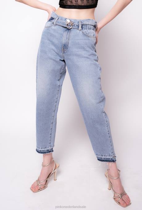 spijkerbroek | L488886 mom-fit jeans met love birds riem Pinko schaduw blauw