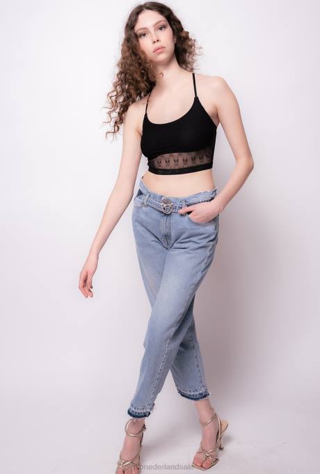 spijkerbroek | L488886 mom-fit jeans met love birds riem Pinko schaduw blauw