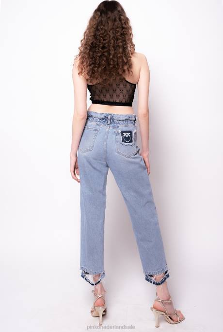 spijkerbroek | L488886 mom-fit jeans met love birds riem Pinko schaduw blauw