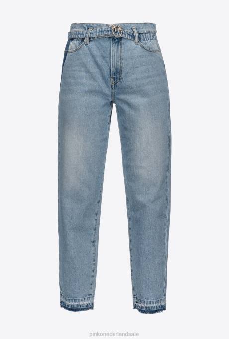 spijkerbroek | L488886 mom-fit jeans met love birds riem Pinko schaduw blauw